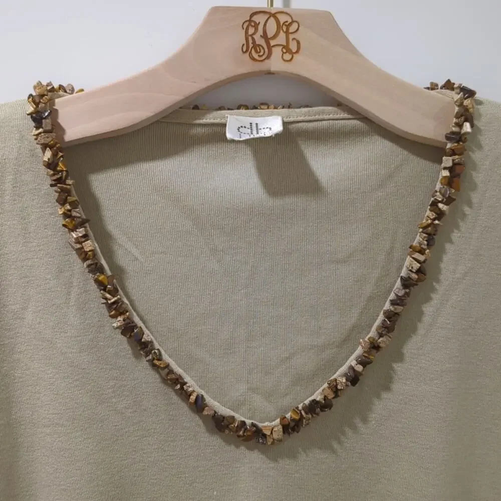 DB Life Dana Buchman Ombre Stone V-Neck 3/4 Sleeve Sweater Top Brown Wmns Sz M